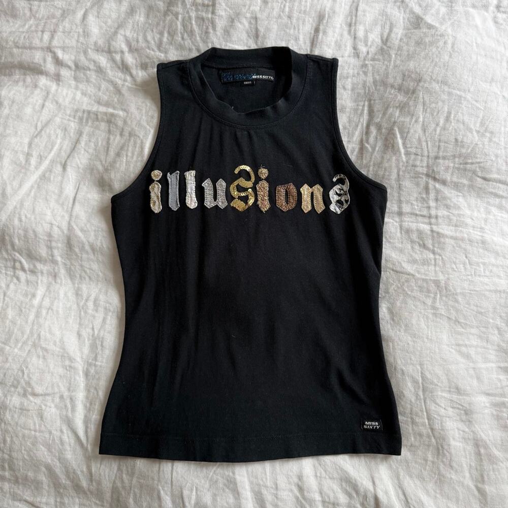 Miss sixty luxury black multi media Illusion tank top